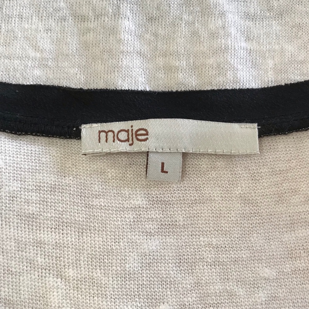 MAJE Ivory Linen Tank With 3D Design Black Trim - Picture 6 of 8